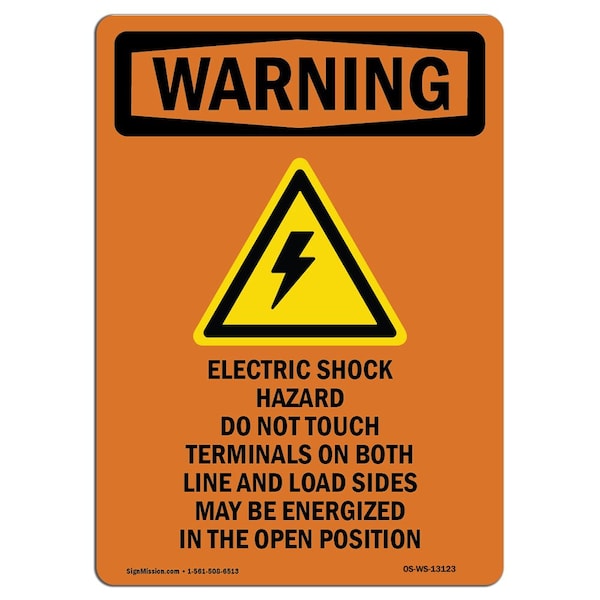 Safety Sign, OSHA WARNING, 24" Height, Electric Shock Hazard, Portrait, WS-D-1824-V-13123
